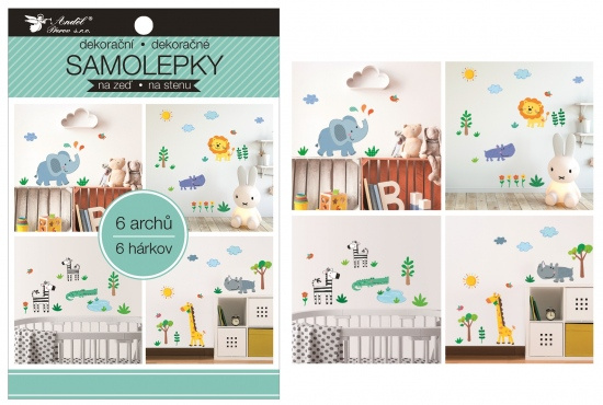 Samolepky na zeď v bloku zvířátka 16 x 23 cm 6 listů Anděl Přerov s.r.o.