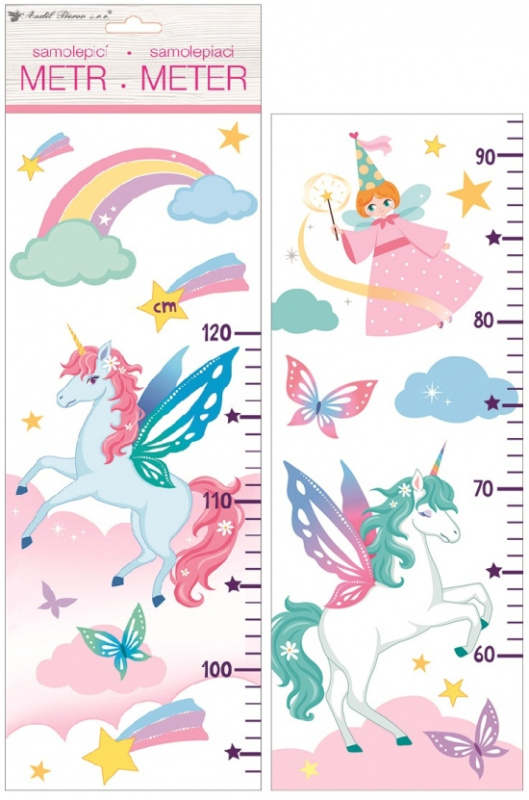 Samolepky na zeď dětský metr - jednorožec, do 120 cm Anděl Přerov s.r.o.