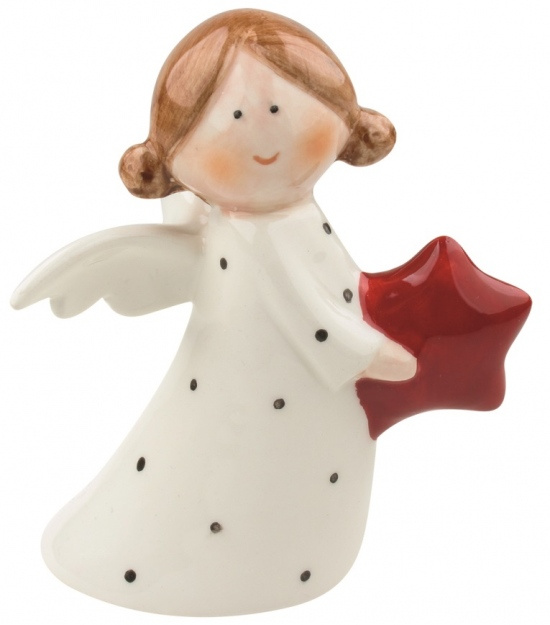 Anděl porcelánový s hvězdou 10 cm na postavení Anděl Přerov s.r.o.