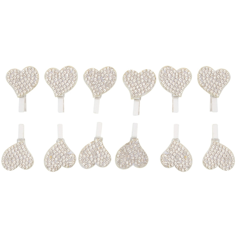 Srdce se stříbrnými kamínky na kolíčku 2 cm 12 ks  Anděl Přerov s.r.o.