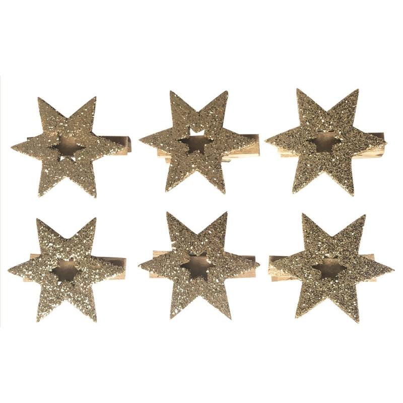 Hvězda zlatá na kolíčku 4 cm, 6 ks Anděl Přerov s.r.o.
