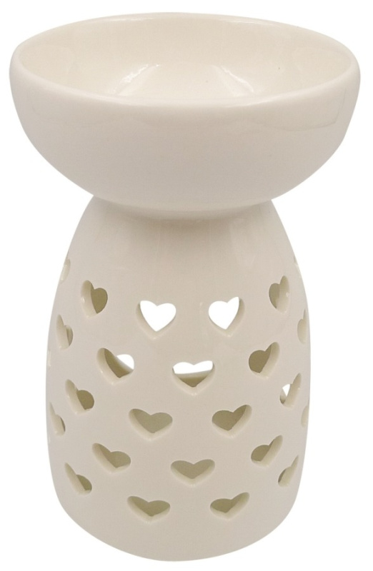 Aromalampa porcelánová bílá se srdíčky 14 cm  Anděl Přerov s.r.o.