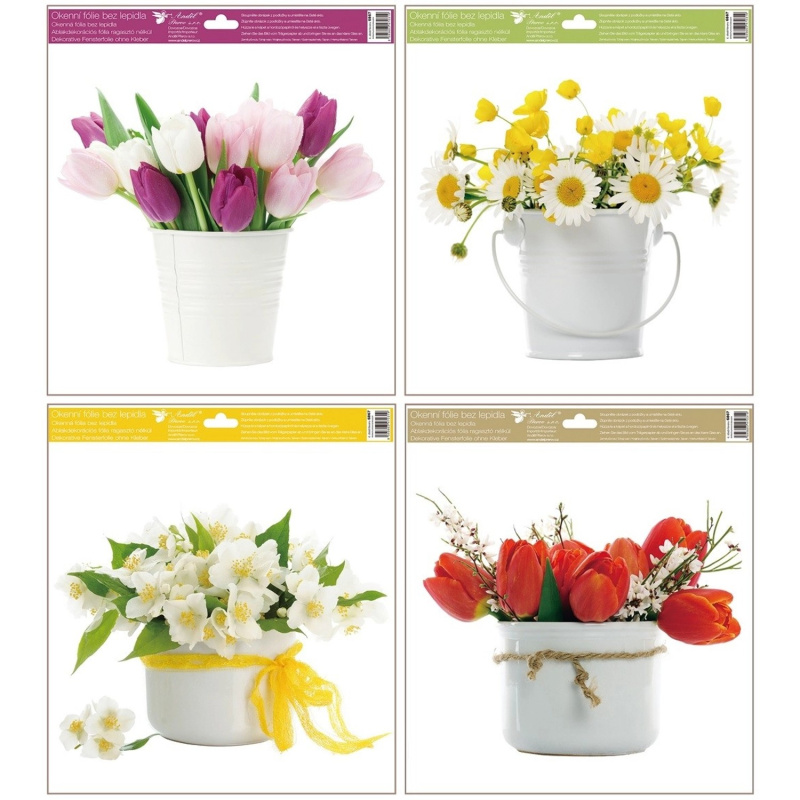 Anděl Přerov Dekorační okenní fólie květiny v košíku, mix dekorů, 42 x 30 cm