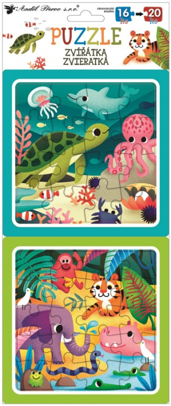 Puzzle 2 obrázky 15 x 15 cm, 16 a 20 dílků, zvířátka Anděl Přerov s.r.o.