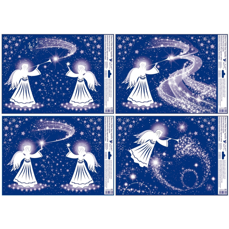 Okenní fólie s glitry, anděl, různé motivy, 30 x 42 cm