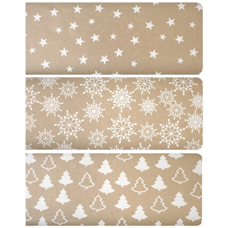 Balicí kraft papír bílý s potiskem, 3 motivy, 60 g, 200 x 70 cm