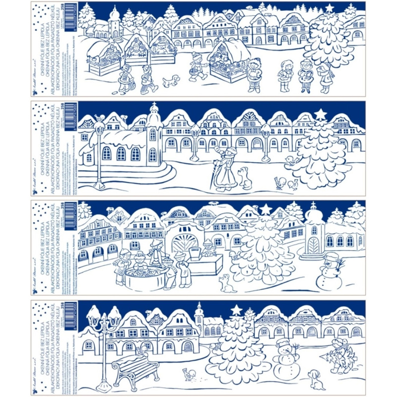 Okenní fólie pruhy, Vánoce na náměstí, různé motivy, 60 x 22,5 cm