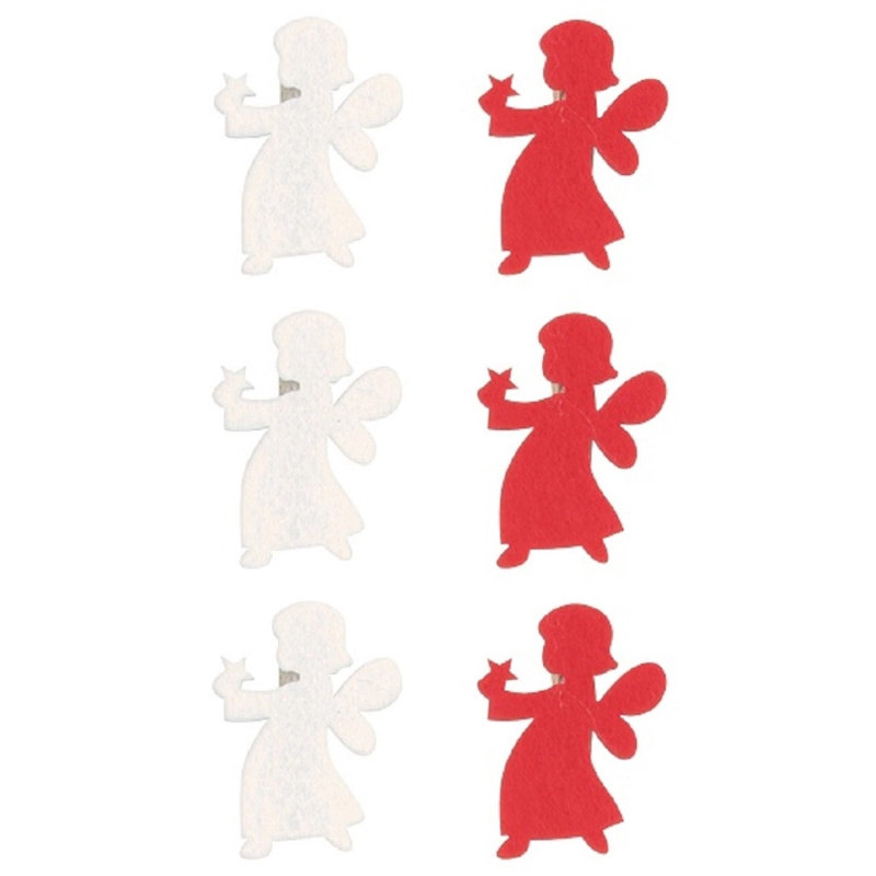 Andílek filcový na kolíčku, bílá/červená, 6 ks, 5 cm