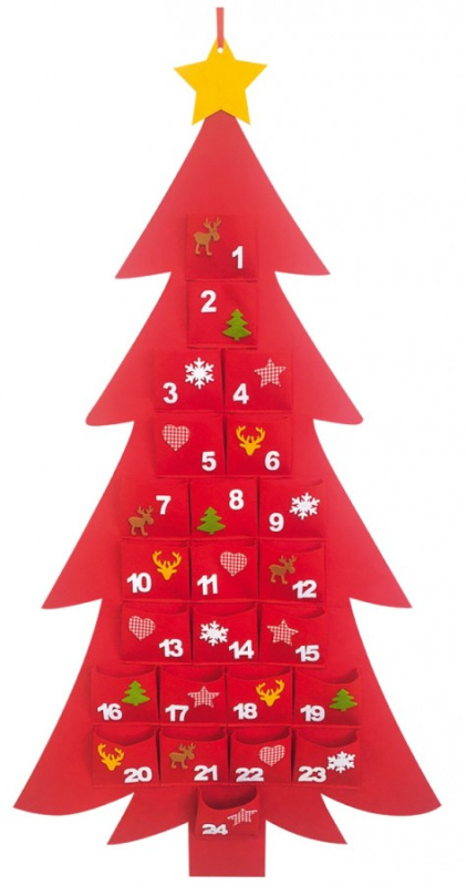 Kalendář adventní filcový červený strom 50 x 93 cm Anděl Přerov s.r.o.