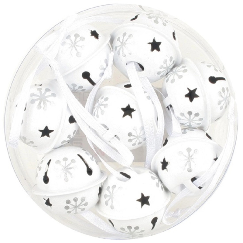 Rolničky se stříbrným potiskem, bílá, 8 ks, pr. 3 cm