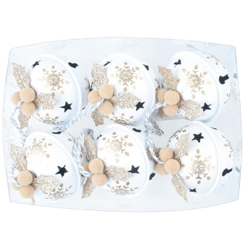 Rolničky 5 cm, 6 ks, bílé se zlatým potiskem Anděl Přerov s.r.o.