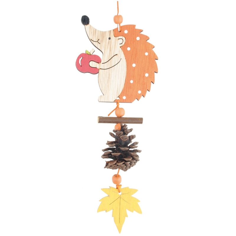 Dřevěný ježek s dekoracemi na zavěšení oranžový, 9 x 20 cm