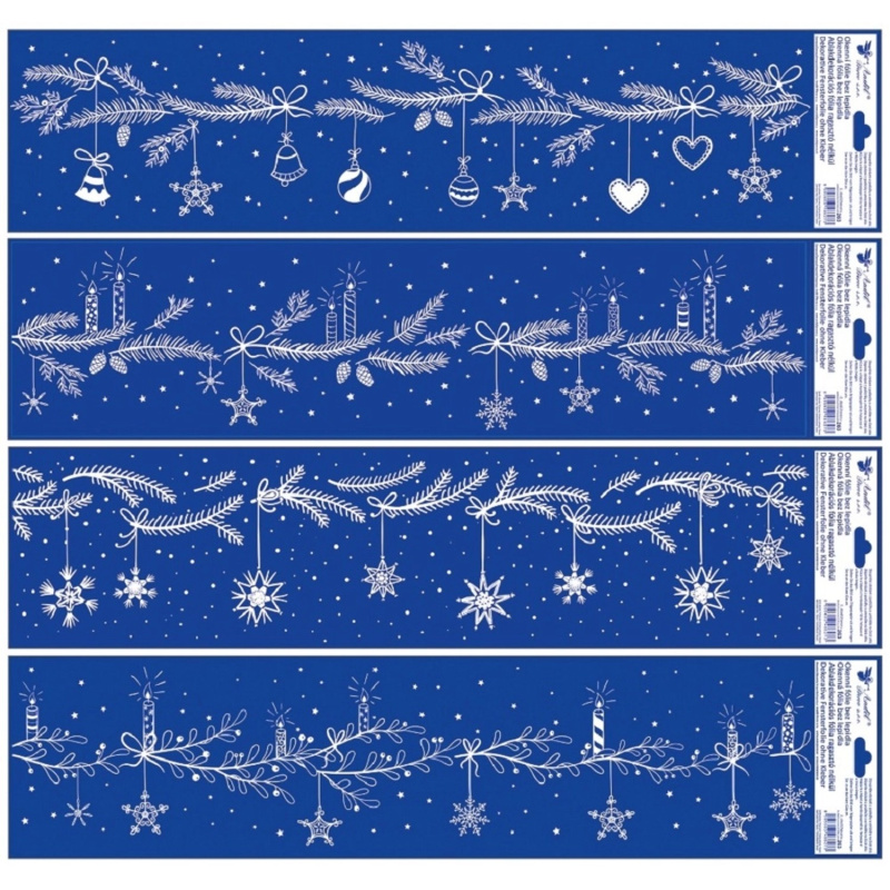 Okenní fólie pruhy, vánoční větvičky, 4 varianty, 64 x 15 cm