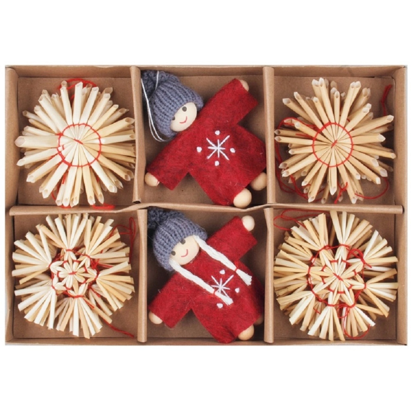 Slaměné ozdoby se skřítky na zavěšení 6 cm, 18 ks Anděl Přerov s.r.o.