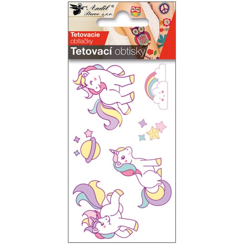 Tetovací obtisky 10,5 x 6 cm - tři jednorožci Anděl Přerov s.r.o.