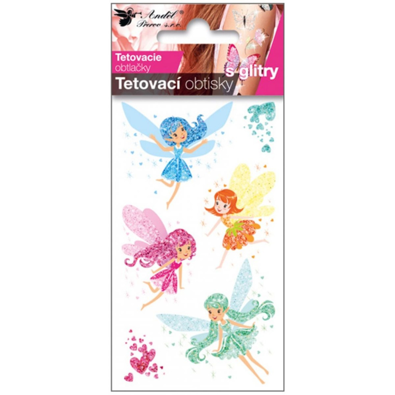 Tetovací obtisky s glitry 10,5 x 6 cm - barevné víly Anděl Přerov s.r.o.