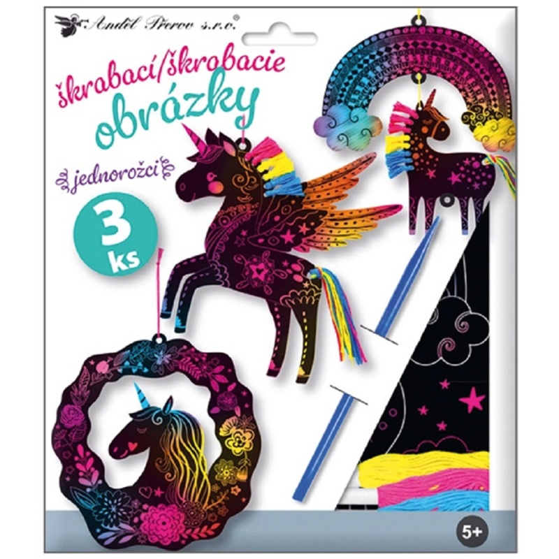 Sada škrabacích obrázků s doplňky 19 x 22 cm - jednorožci Anděl Přerov s.r.o.