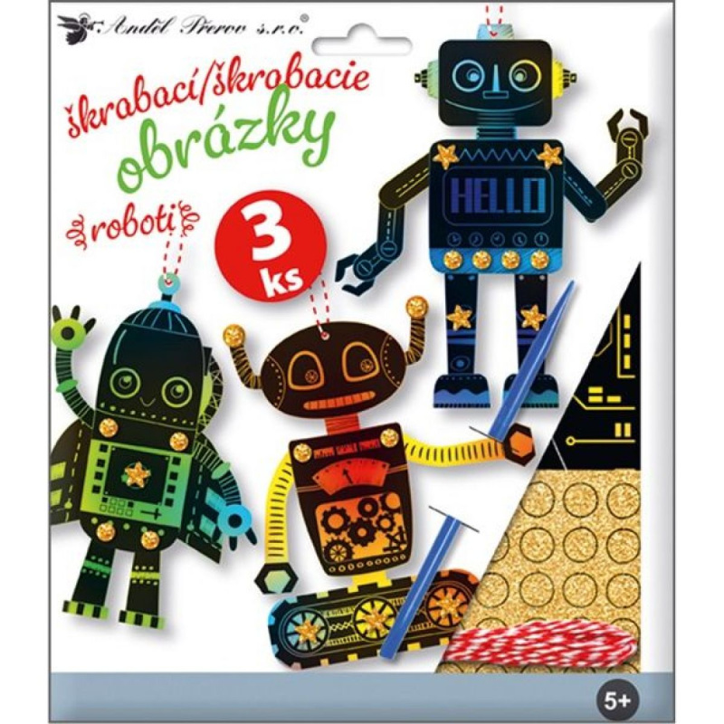 Sada škrabacích obrázků s doplňky 19 x 22 cm - roboti Anděl Přerov s.r.o.