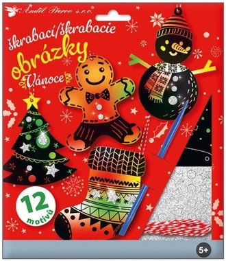 Sada škrabacích obrázků s doplňky 19 x 22 cm - 3 x 4 motivy, Vánoce Anděl Přerov s.r.o.