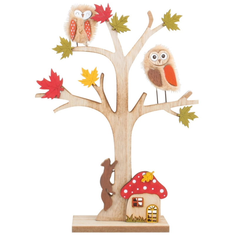 Anděl Přerov Dřevěný strom se sovami a domečkem, 30 cm