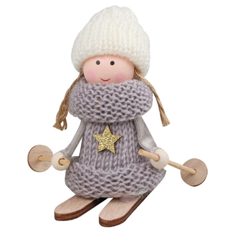 Lyžařka v šedém pleteném svetříku 12 cm  Anděl Přerov s.r.o.