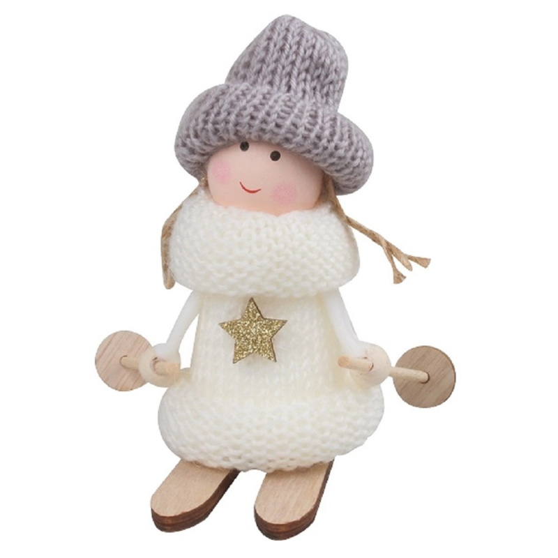 Lyžařka v bílém pleteném svetříku 12 cm  Anděl Přerov s.r.o.