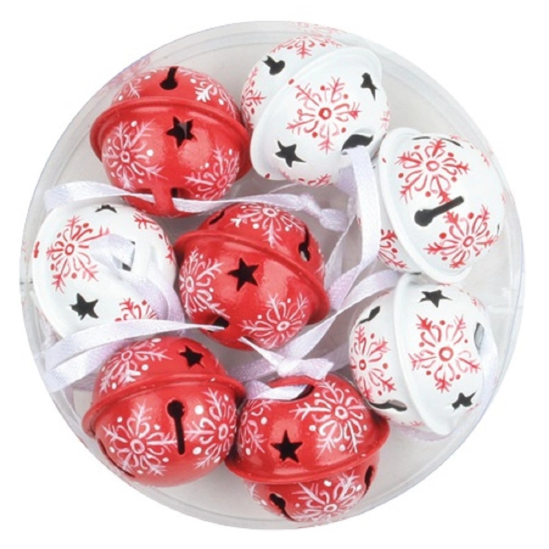 Rolničky na zavěšení červenobílé s vločkou 3 cm, 8 ks  Anděl Přerov s.r.o.