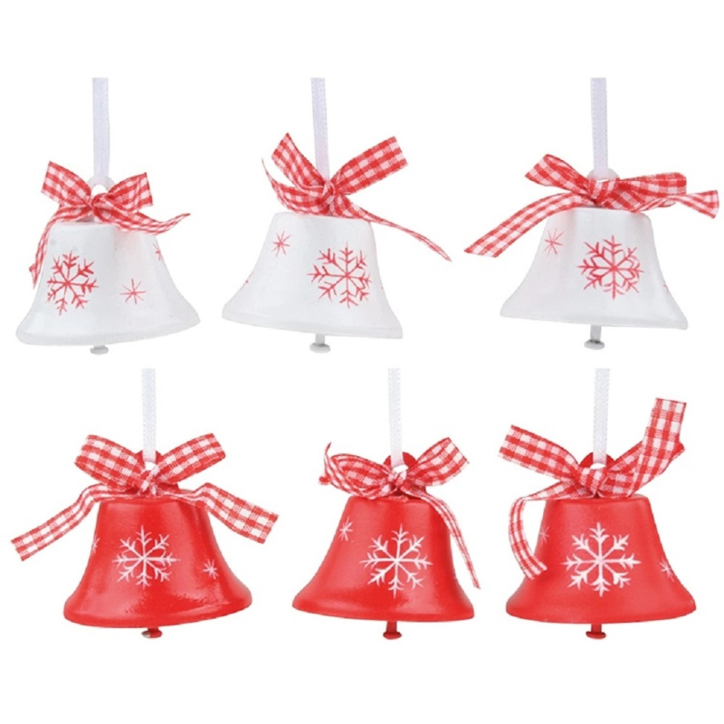 Zvonky na zavěšení červenobílé s vločkou 4,5 cm, 6 ks Anděl Přerov s.r.o.