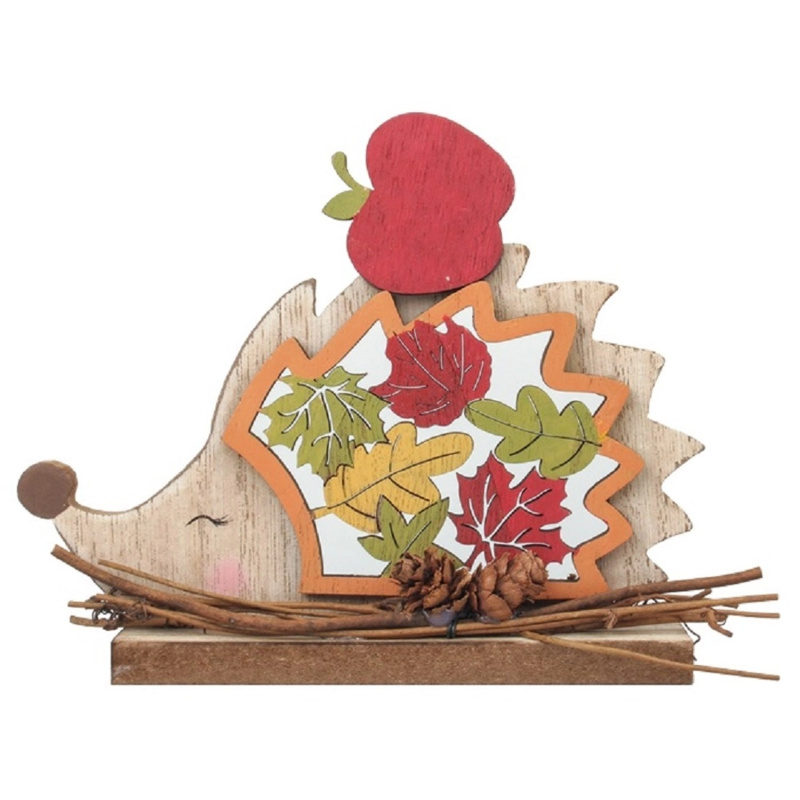 Dřevěná dekorace ježek s listím 12 cm  Anděl Přerov s.r.o.