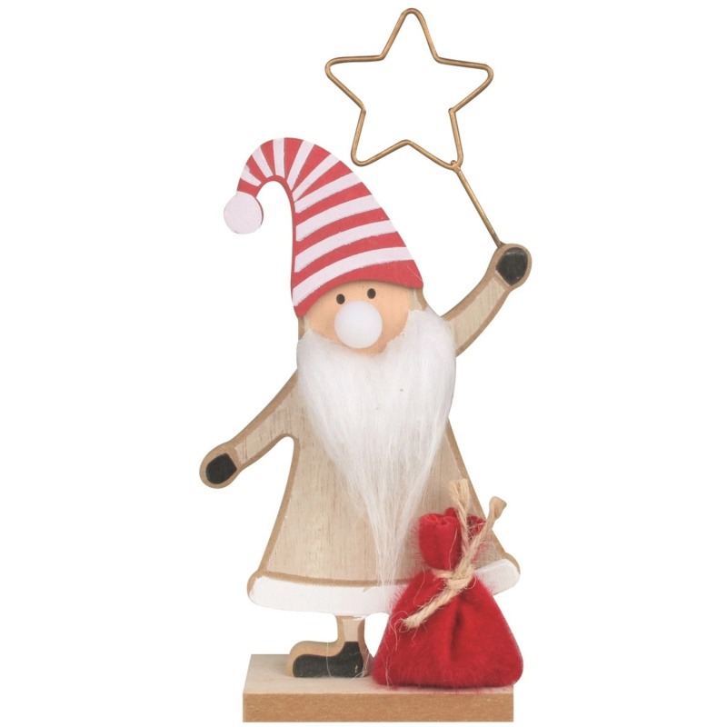Anděl Přerov Dřevěná dekorace skřítek s LED nosem 21 cm, 1 ks