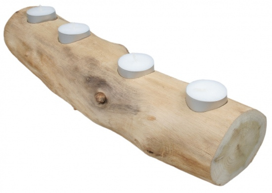Dřevěný svícen podélný na čtyři čajové svíčky cca 30x10cm bez kůry Anděl Přerov s.r.o.