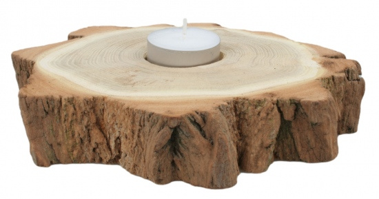 Dřevěný svícen na čajovou svíčku L průměr cca 16 cm s kůrou Anděl Přerov s.r.o.