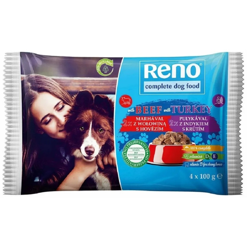 Reno Kapsičky pro psy hovězí/krůtí, 4x 100 g