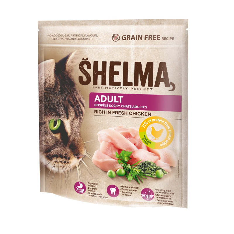Shelma Bezobilné ADULT granule s čerstvým kuřecím masem pro dospělé kočky