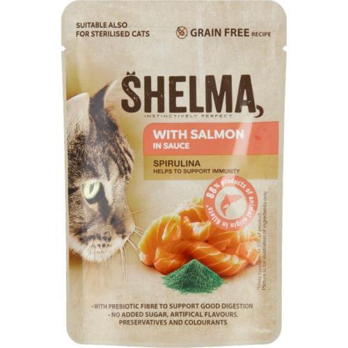 SHELMA Cat losos se spirulinou v omáčce, kapsa 85 g