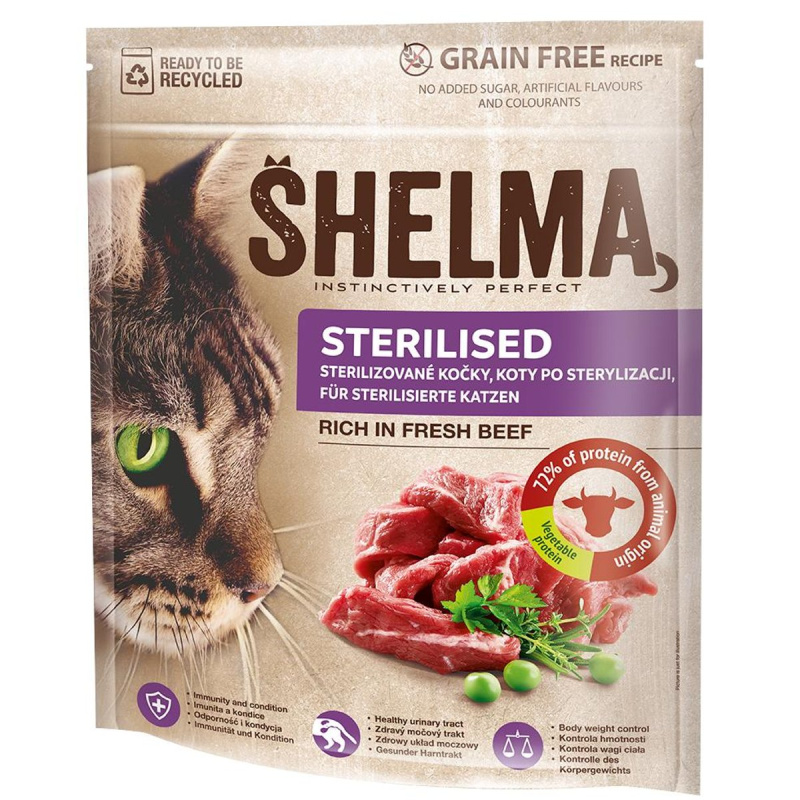 Shelma Sterile bezobilné granule s čerstvým hovězím pro dospělé kočky