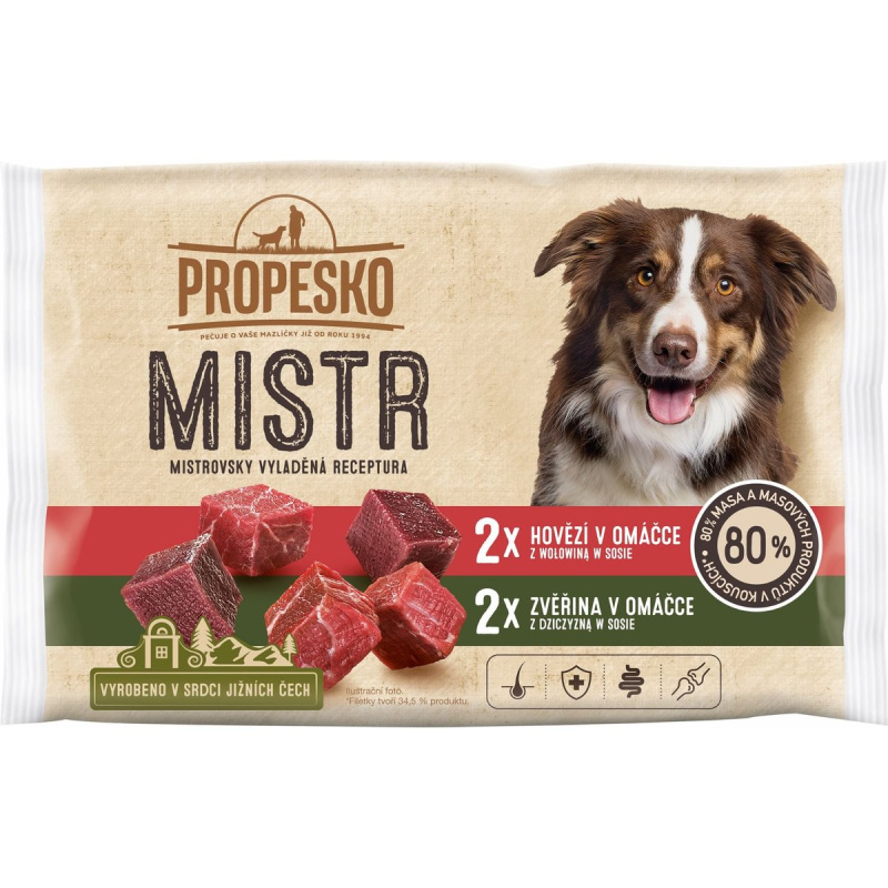Propesko Mistr Filetky s hovězím a zvěřinou v omáčce pro psy (4×85 g)
