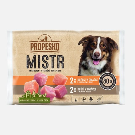 Propesko Mistr Filetky s kuřecím a krůtím v omáčce pro psy (4×85 g)