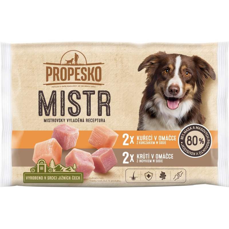 Propesko Mistr Filetky s kuřecím a krůtím v omáčce pro psy (4×85 g)