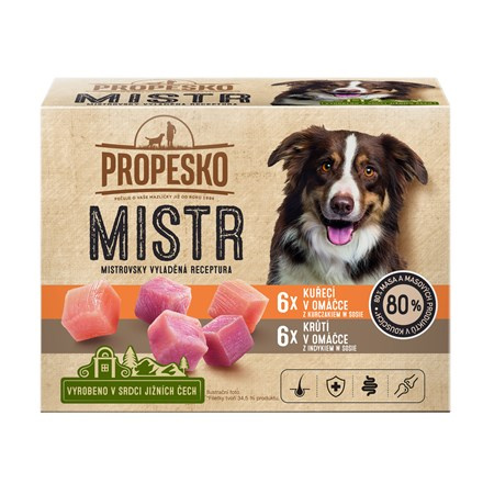 Propesko Mistr Filetky s kuřecím a krůtím v omáčce pro psy (12×85 g)