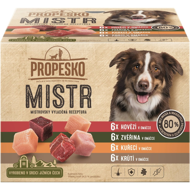 Propesko Mistr Filetky mix masa v omáčce pro psy, 24×85 g