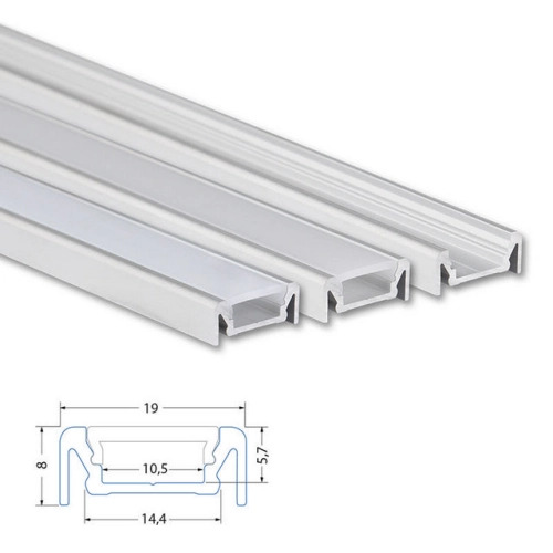Přisazený hliníkový profil McLED PE 19x8mm s čirým difuzorem 2m ML-761.097.02.2