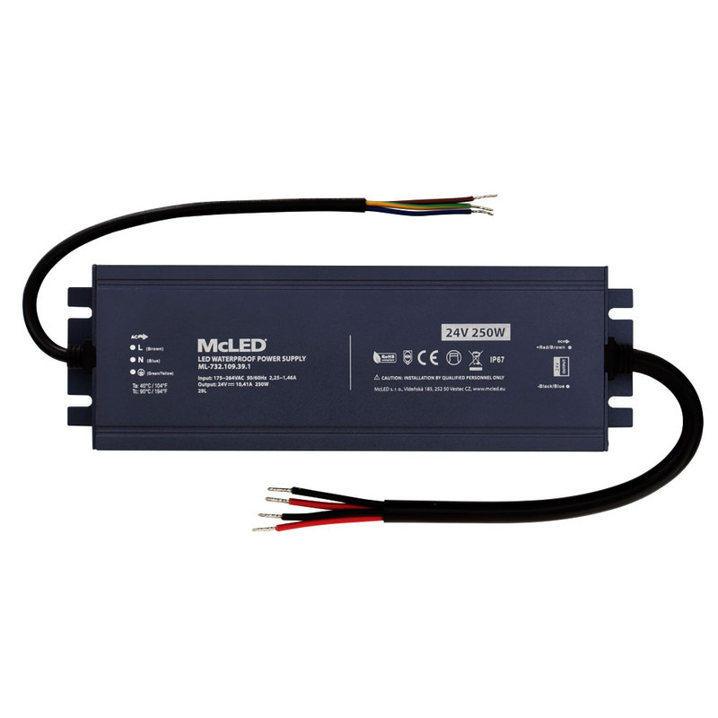 LED driver napěťový MC LED 250W, DC 24V/10,41A, IP67, hliníkové provedení