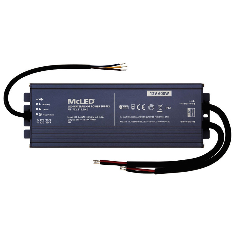 LED driver napěťový MC LED 600W, DC 12V/50A, IP67, hliníkové provedení