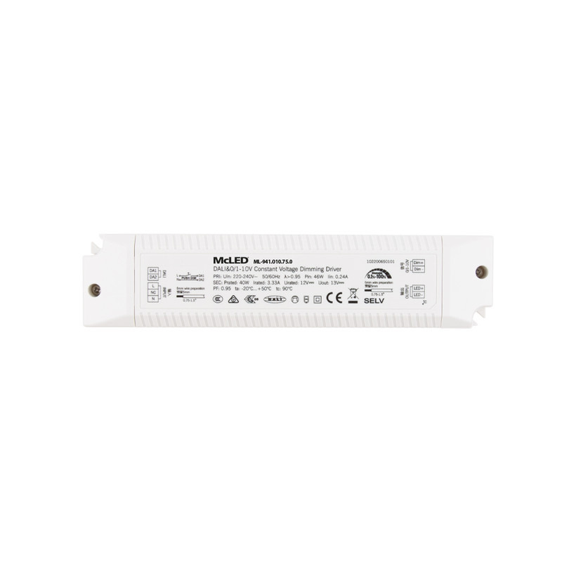 LED driver napěťový MC LED 40W, DC 12V/3,35A, IP20, řízení DALI, 0/1-10V a tlačítko