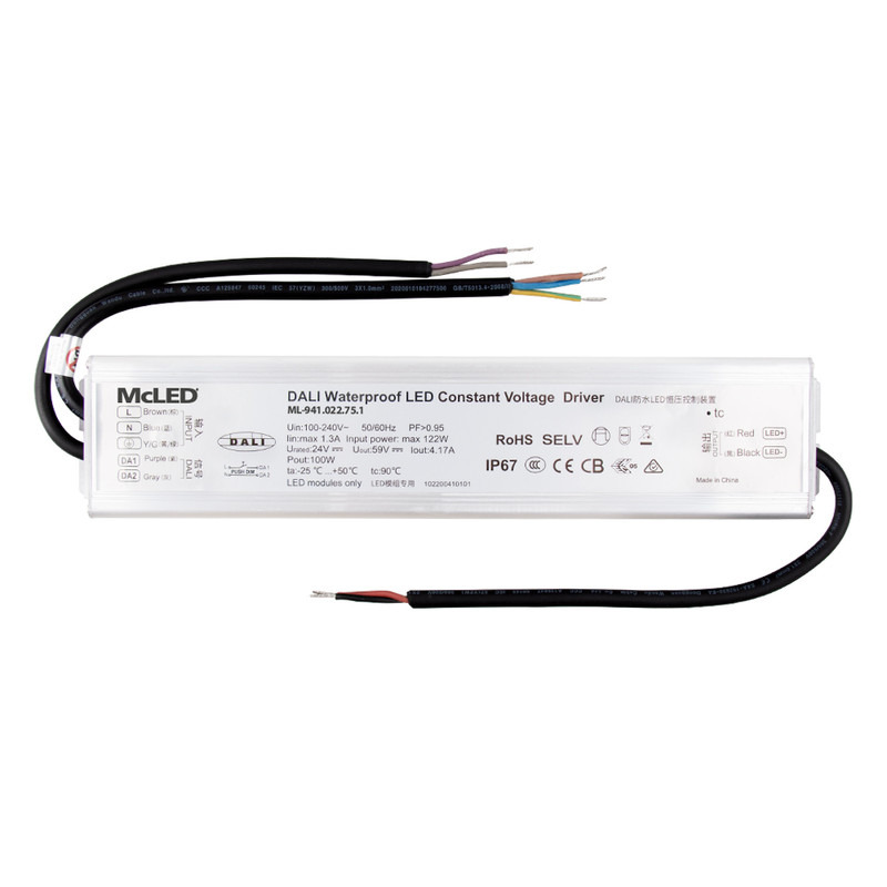LED driver napěťový MC LED 100W, DC 24V/4,17A, IP67, řízení DALI a tlačítko