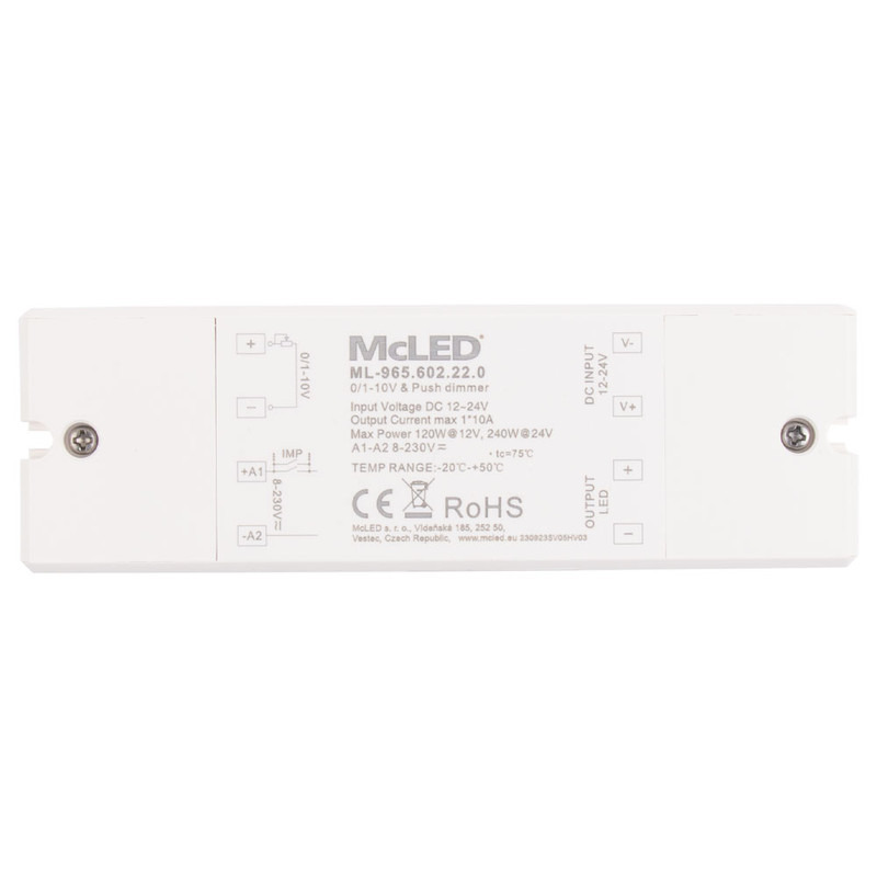 MC LED Stmívač řízený 0-10V/push dim, 1x 10 A