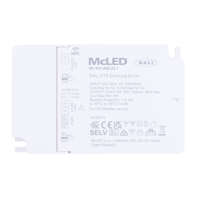 LED driver stmívatelný MC LED 65W, 500-1500mA, 6-54VDC