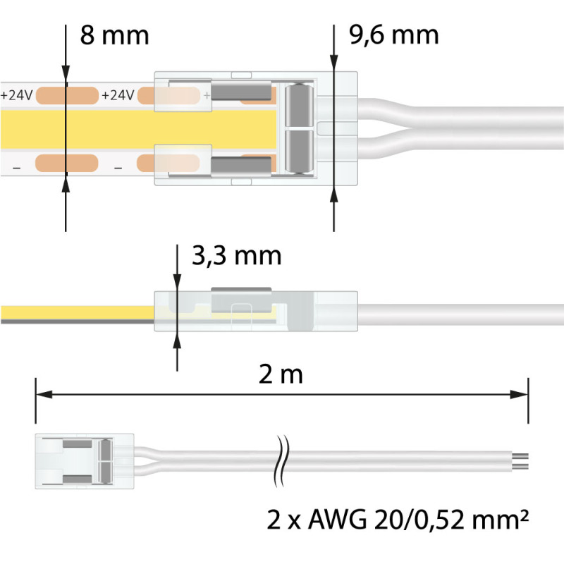 Připojovací konektor zářezový LED pásků 8mm 2pin 2m McLED ML-112.008.78.8