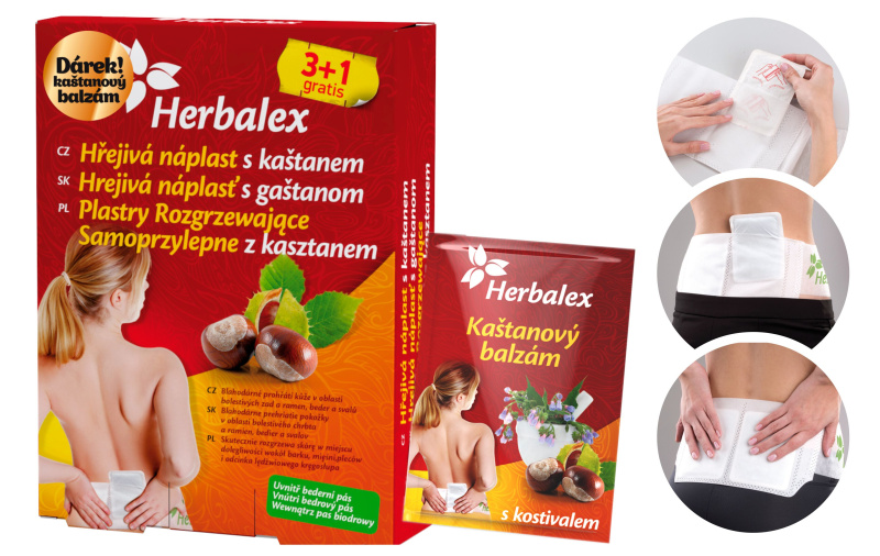 HERBALEX Hřejivé náplati s kaštanem 4 ks + bederní pás